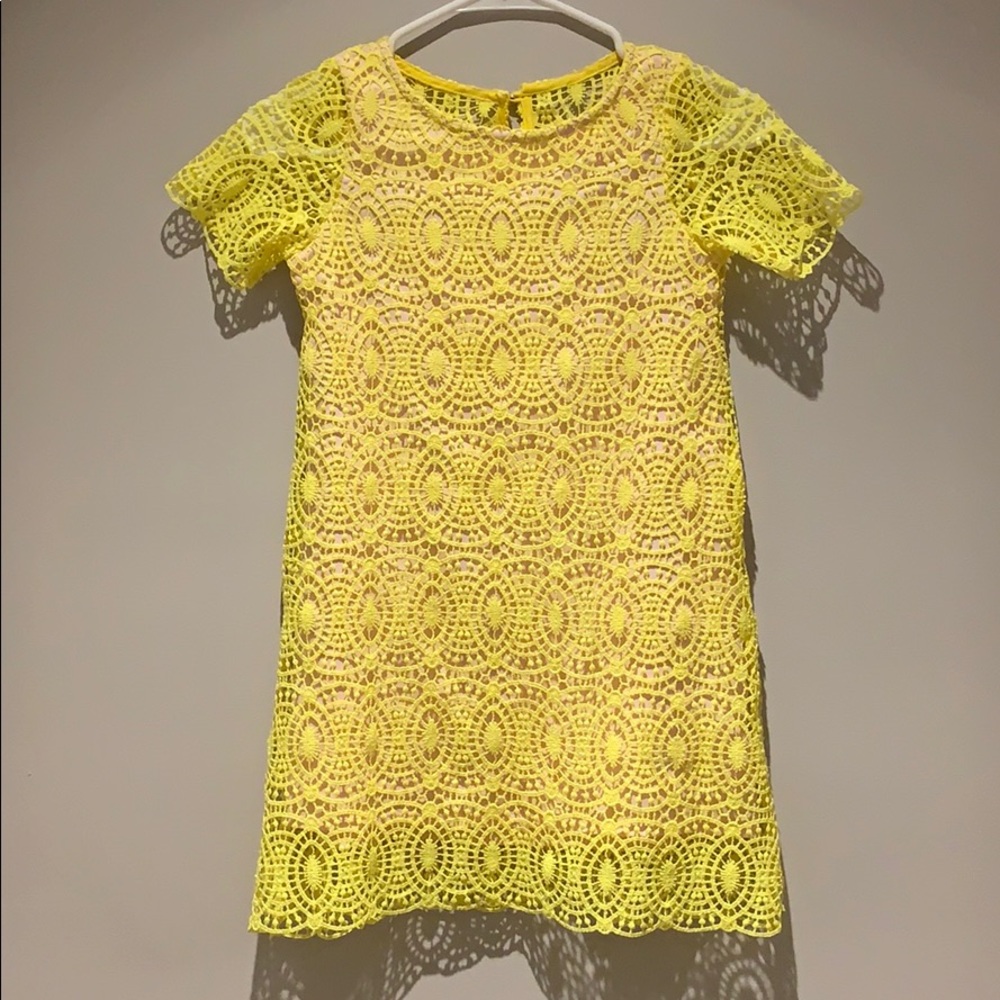Girls Yellow Lace Overlay With Nude Lining